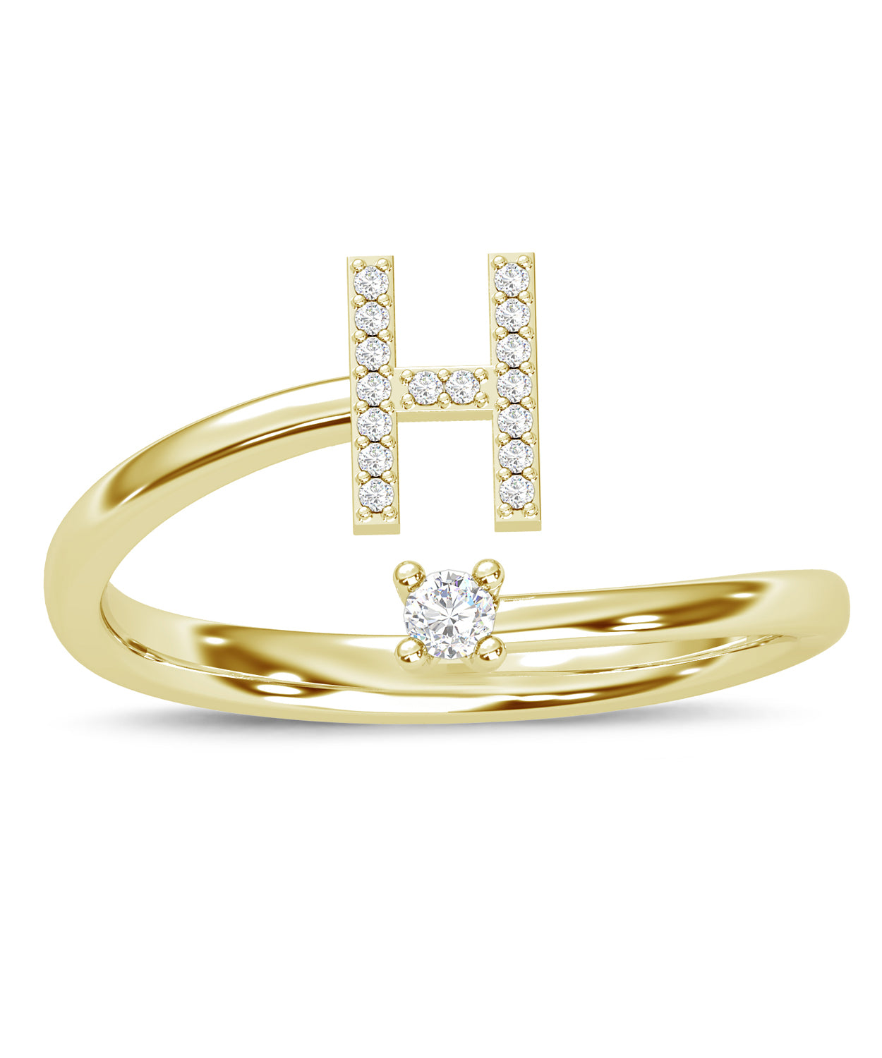 ESEMCO Diamond 18k Yellow Gold Letter H Initial Open Ring View 3