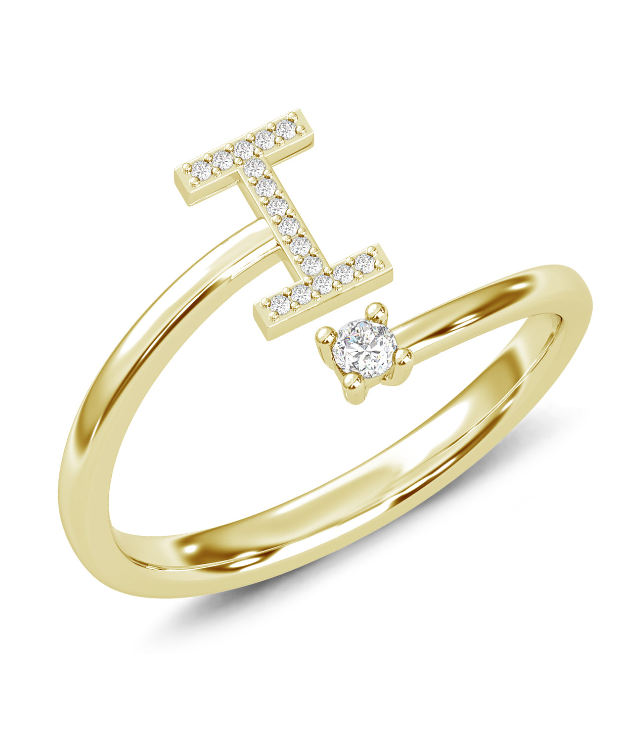 ESEMCO Diamond 18k Yellow Gold Letter I Initial Open Ring View 1