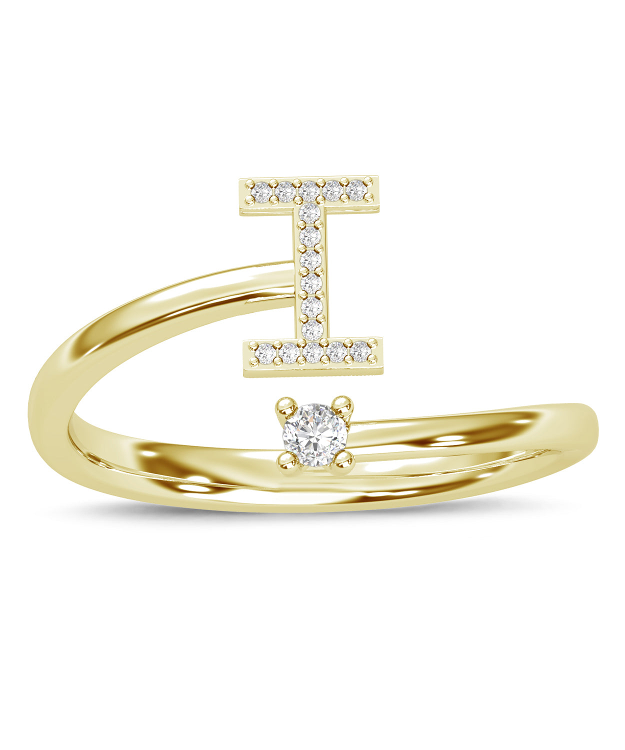 ESEMCO Diamond 18k Yellow Gold Letter I Initial Open Ring View 3