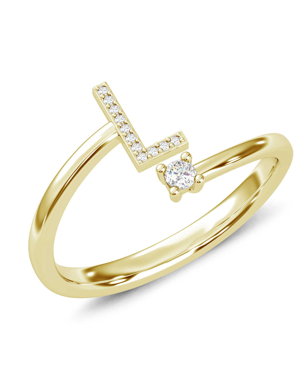 ESEMCO Diamond 18k Yellow Gold Letter L Initial Open Ring View 1