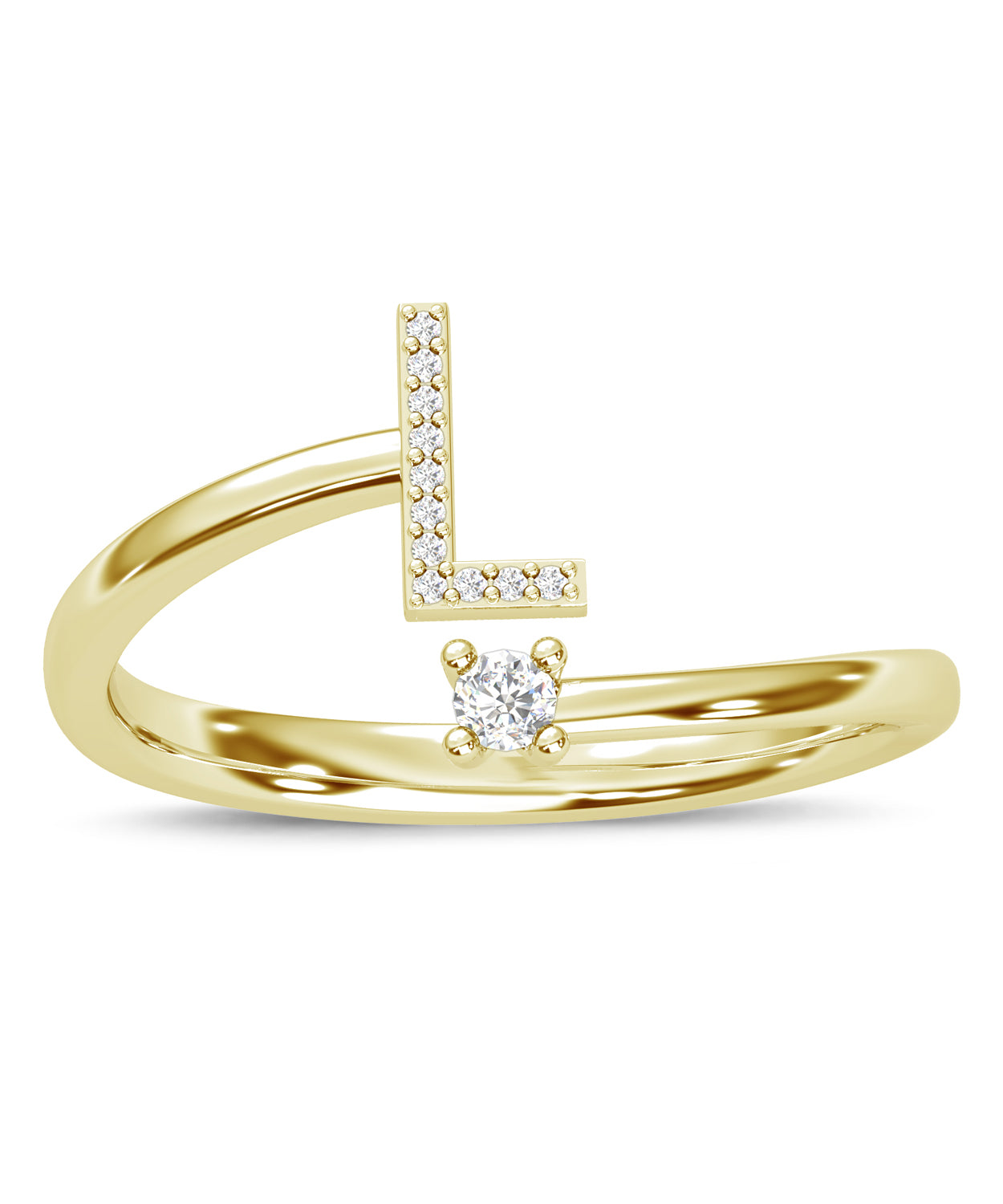 ESEMCO Diamond 18k Yellow Gold Letter L Initial Open Ring View 3