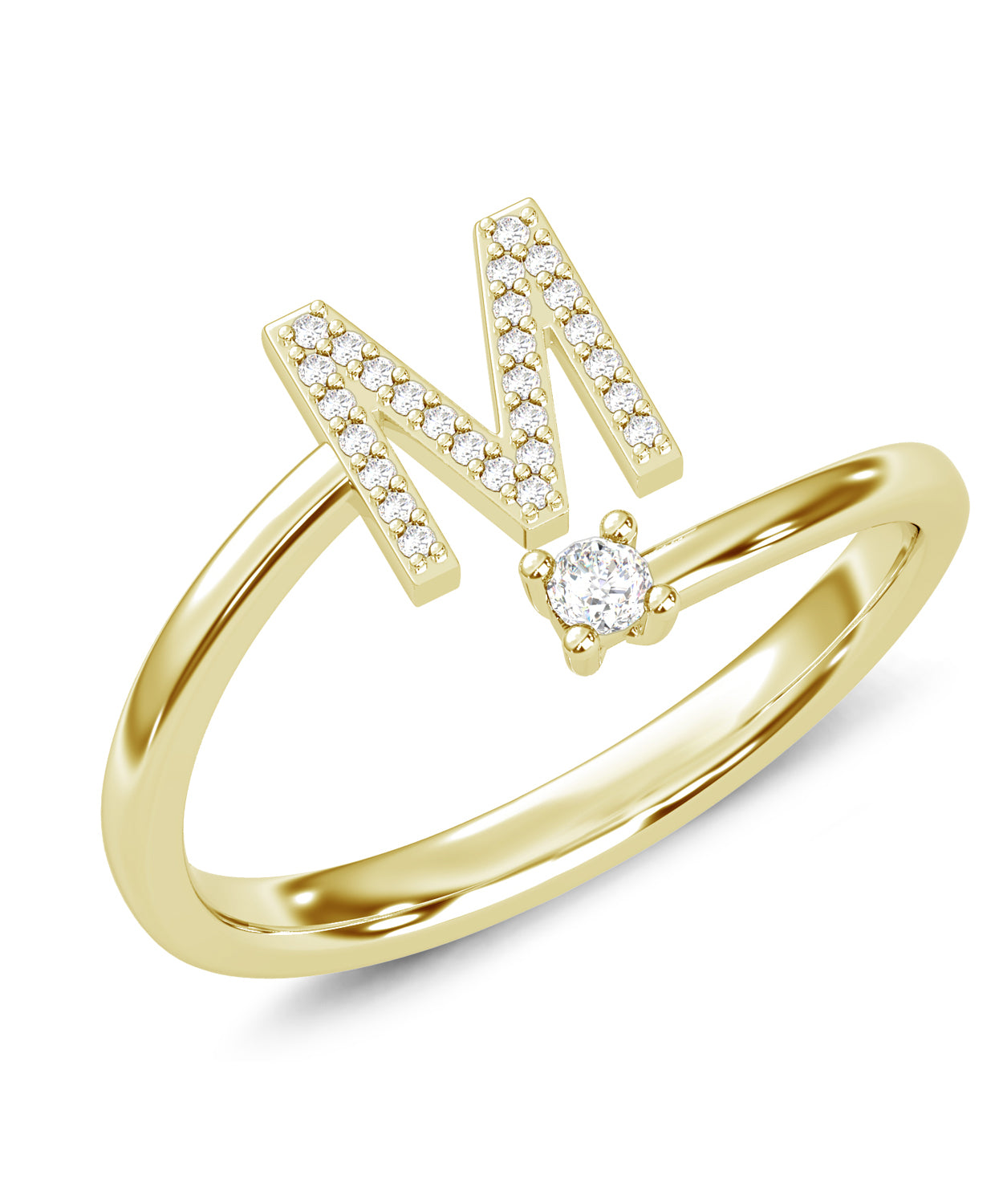 ESEMCO Diamond 18k Yellow Gold Letter M Initial Open Ring View 1