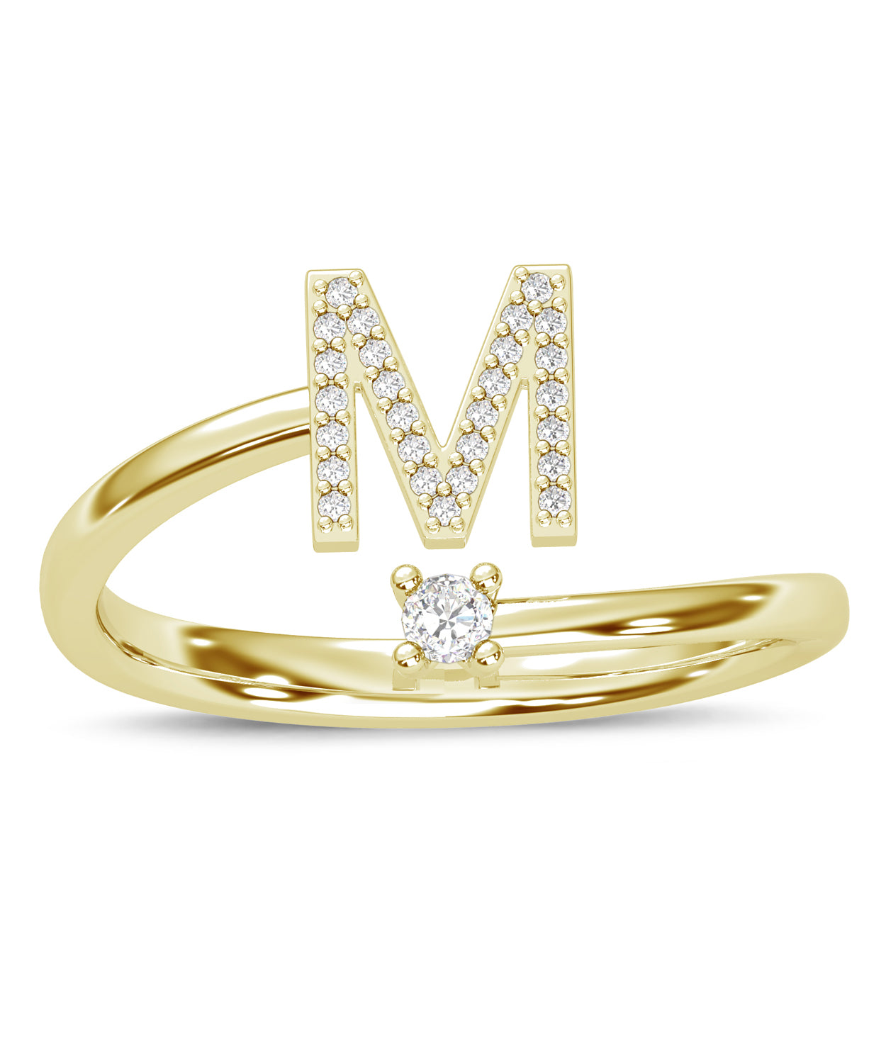 ESEMCO Diamond 18k Yellow Gold Letter M Initial Open Ring View 3