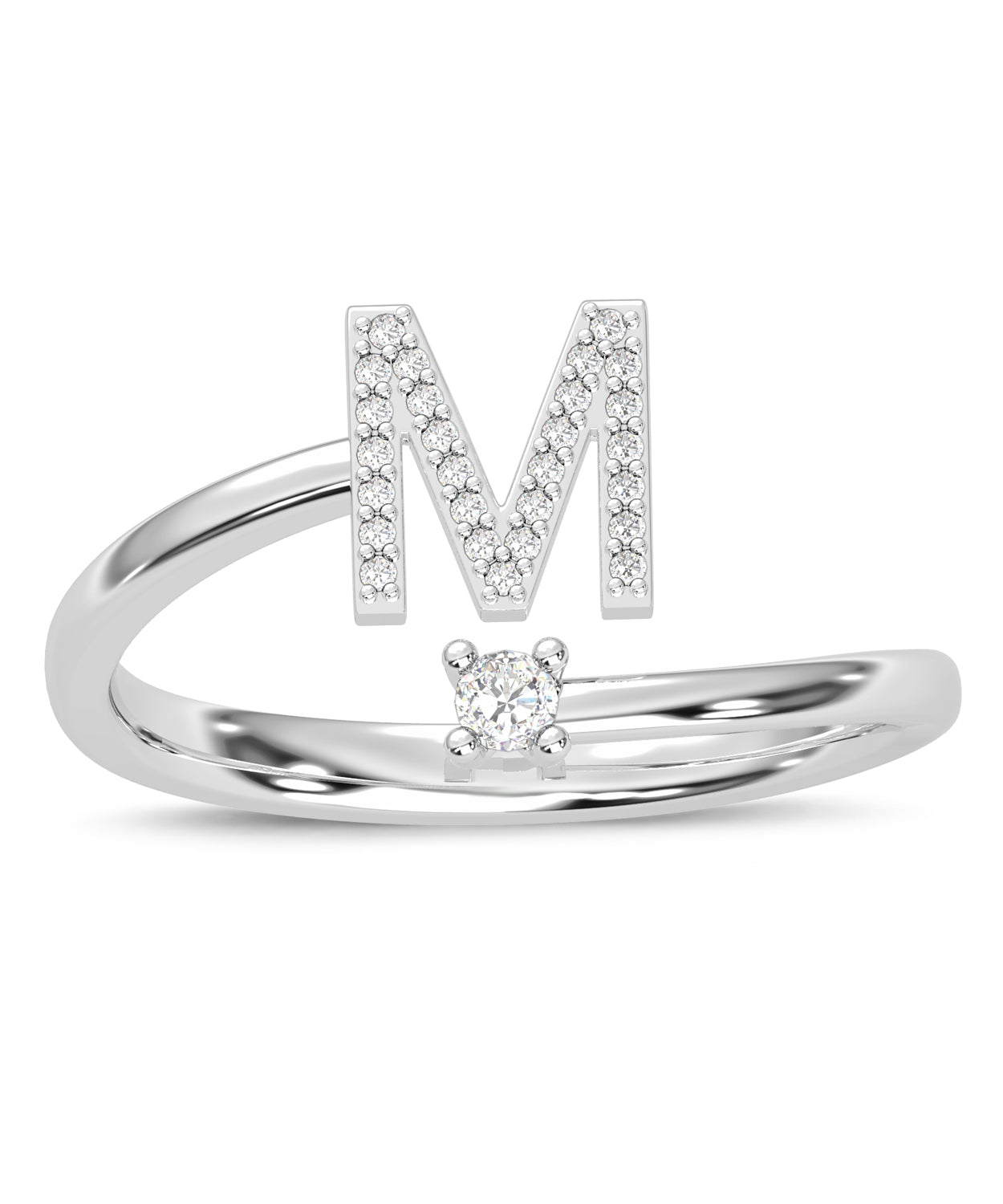 ESEMCO Diamond 18k White Gold Letter M Initial Open Ring View 3