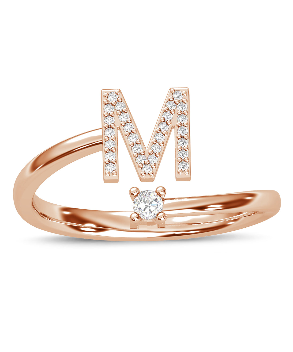 ESEMCO Diamond 18k Rose Gold Letter M Initial Open Ring View 3