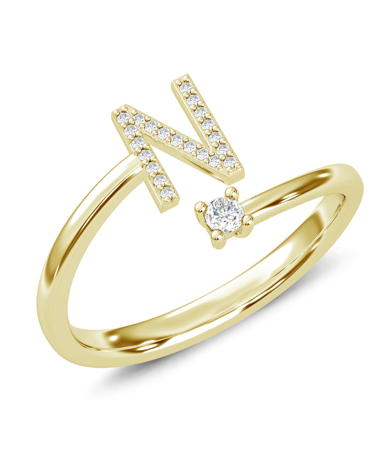 ESEMCO Diamond 18k Yellow Gold Letter N Initial Open Ring View 1