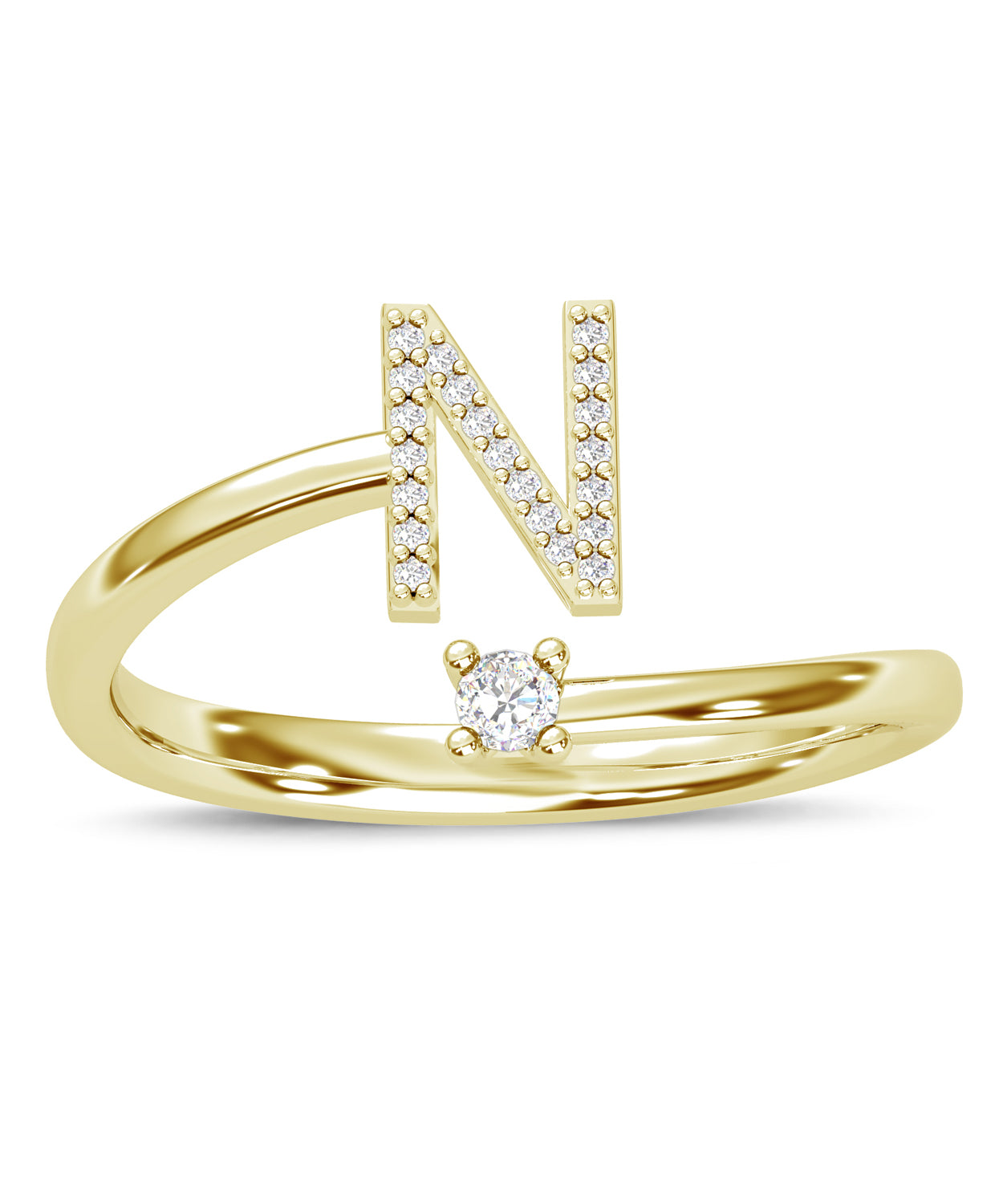 ESEMCO Diamond 18k Yellow Gold Letter N Initial Open Ring View 3
