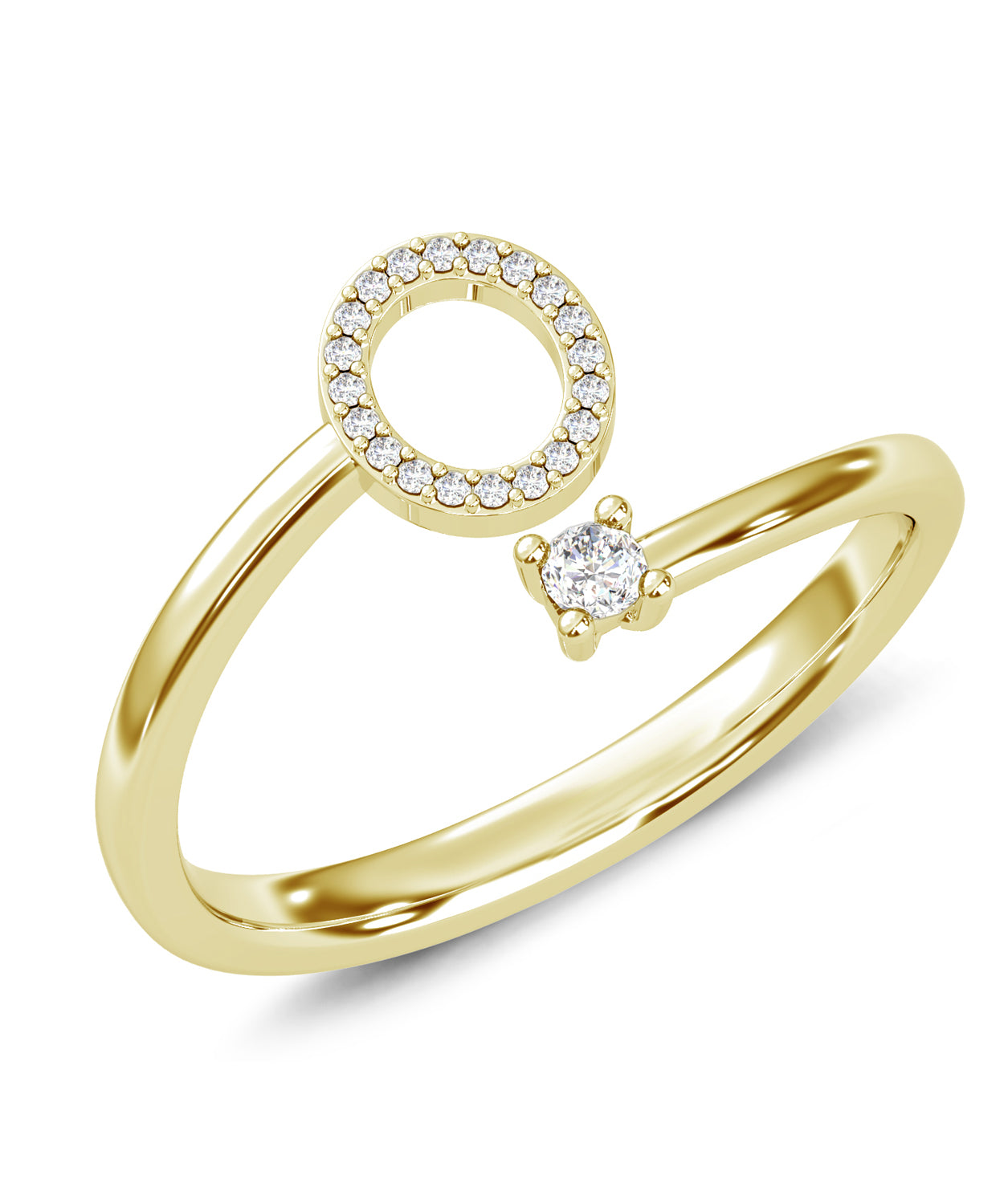ESEMCO Diamond 18k Yellow Gold Letter O Initial Open Ring View 1