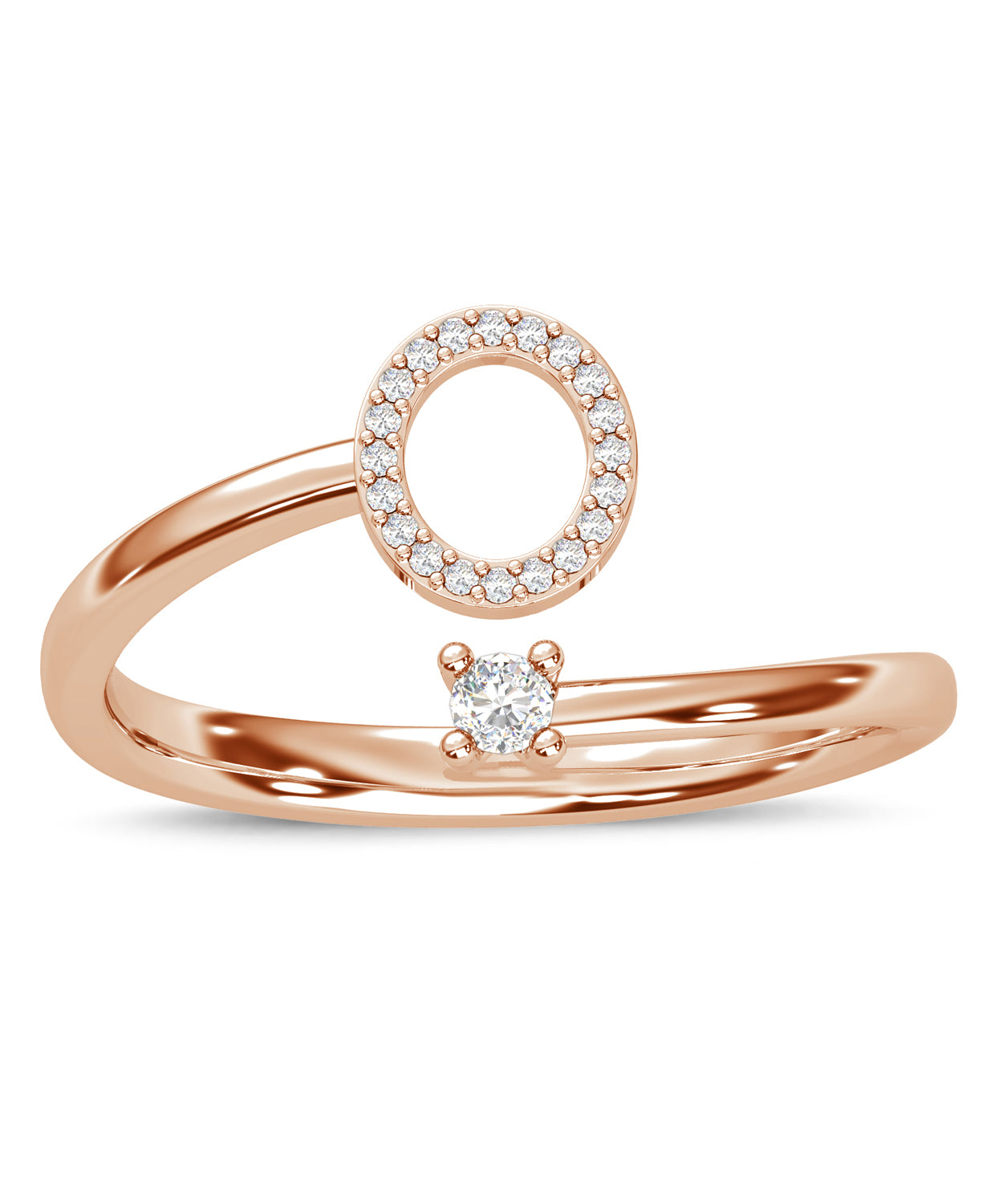 ESEMCO Diamond 18k Rose Gold Letter O Initial Open Ring View 3