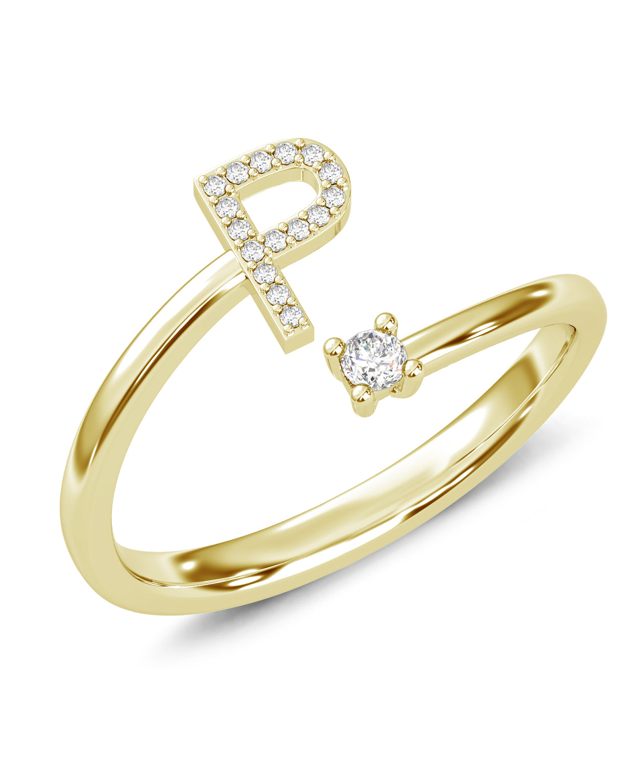 ESEMCO Diamond 18k Yellow Gold Letter P Initial Open Ring View 1
