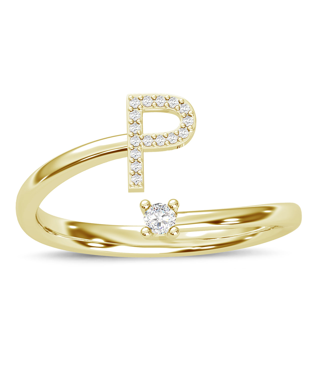 ESEMCO Diamond 18k Yellow Gold Letter P Initial Open Ring View 3
