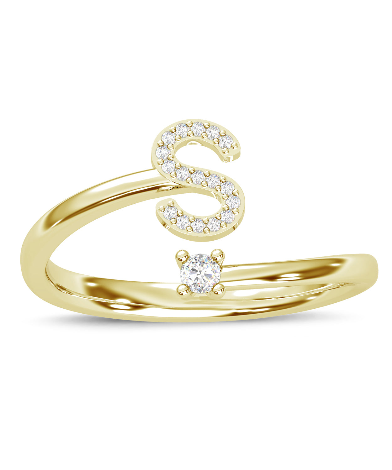 ESEMCO Diamond 18k Yellow Gold Letter S Initial Open Ring View 3