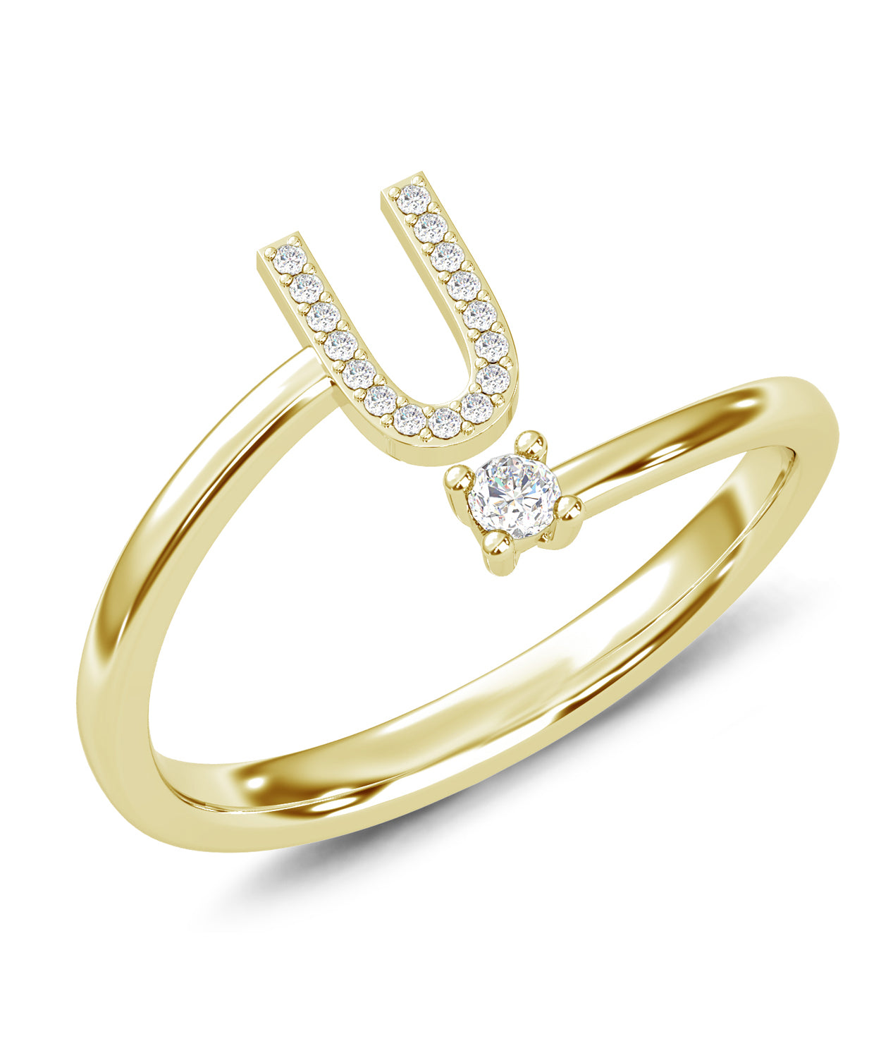 ESEMCO Diamond 18k Yellow Gold Letter U Initial Open Ring View 1