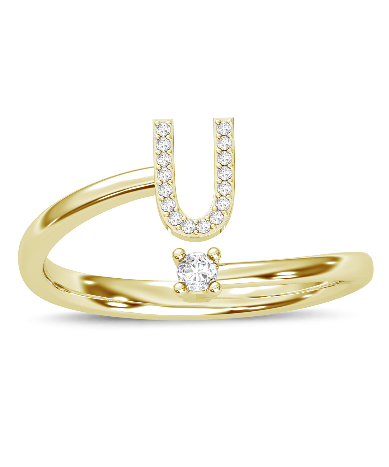 ESEMCO Diamond 18k Yellow Gold Letter U Initial Open Ring View 3