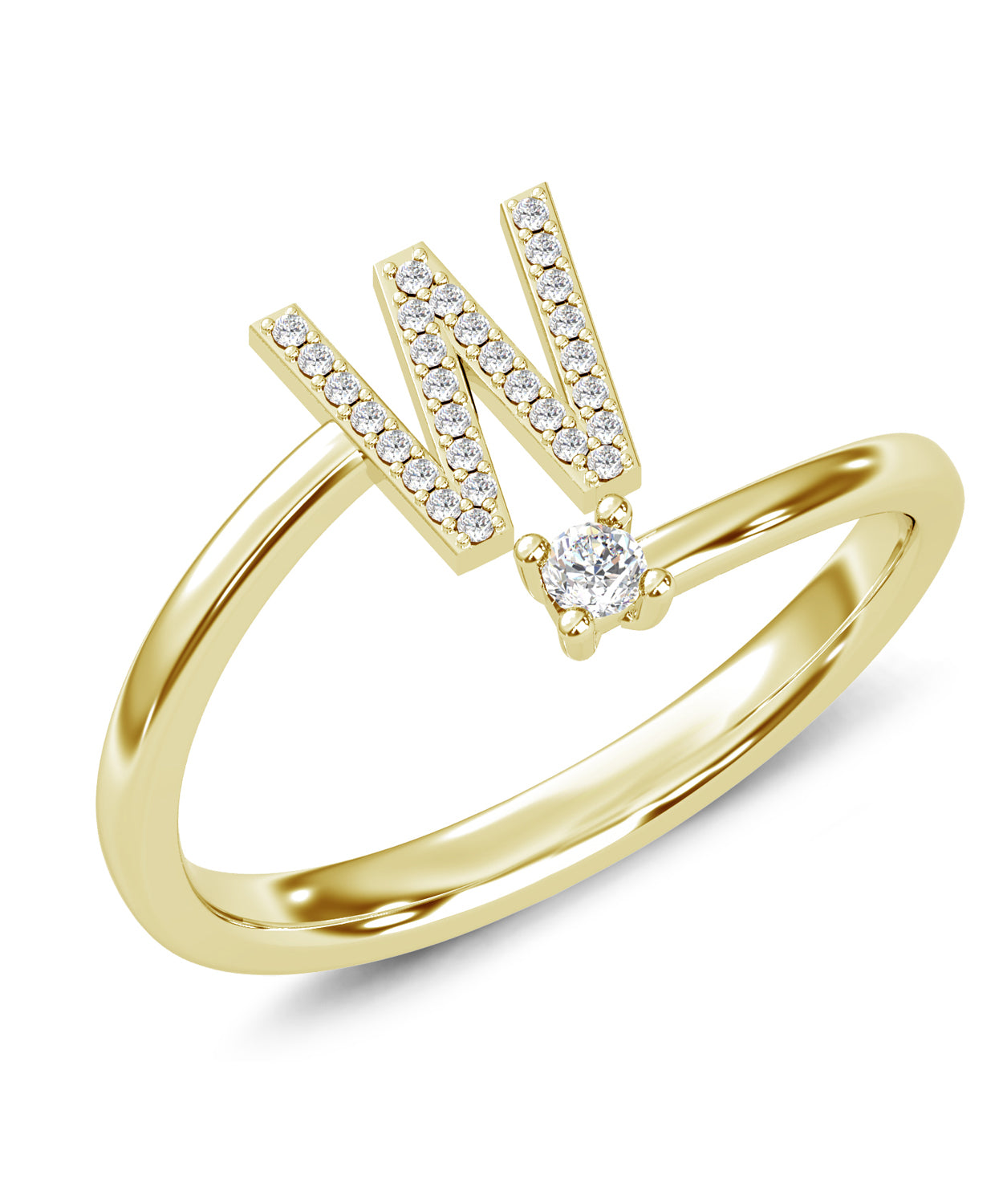 ESEMCO Diamond 18k Yellow Gold Letter W Initial Open Ring View 1