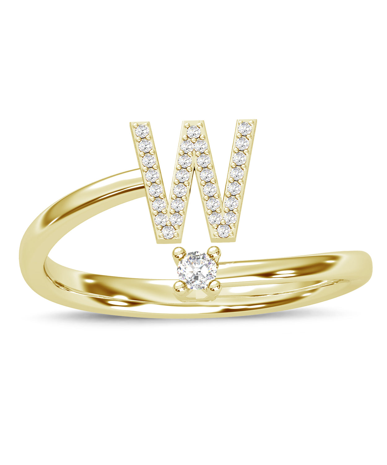 ESEMCO Diamond 18k Yellow Gold Letter W Initial Open Ring View 3