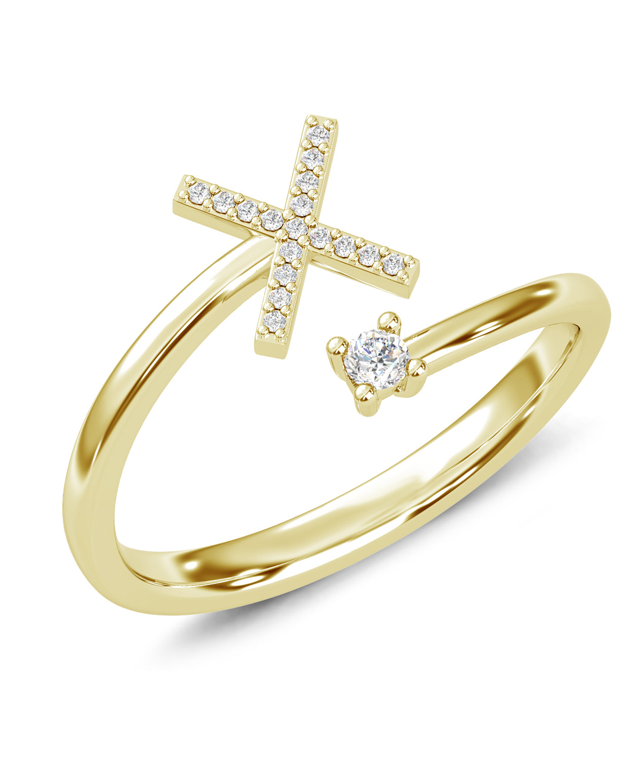 ESEMCO Diamond 18k Yellow Gold Letter X Initial Open Ring View 1