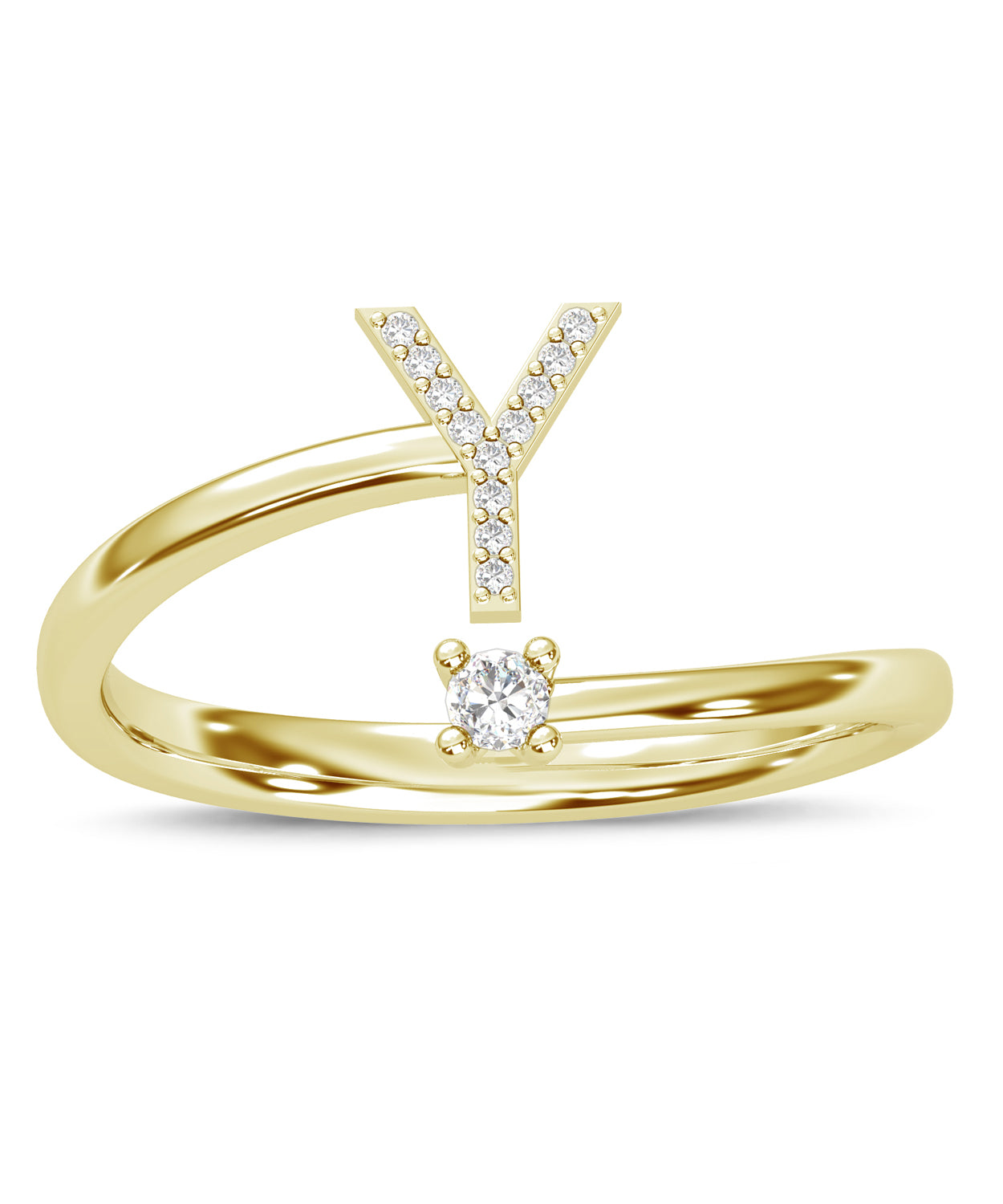 ESEMCO Diamond 18k Yellow Gold Letter Y Initial Open Ring View 3