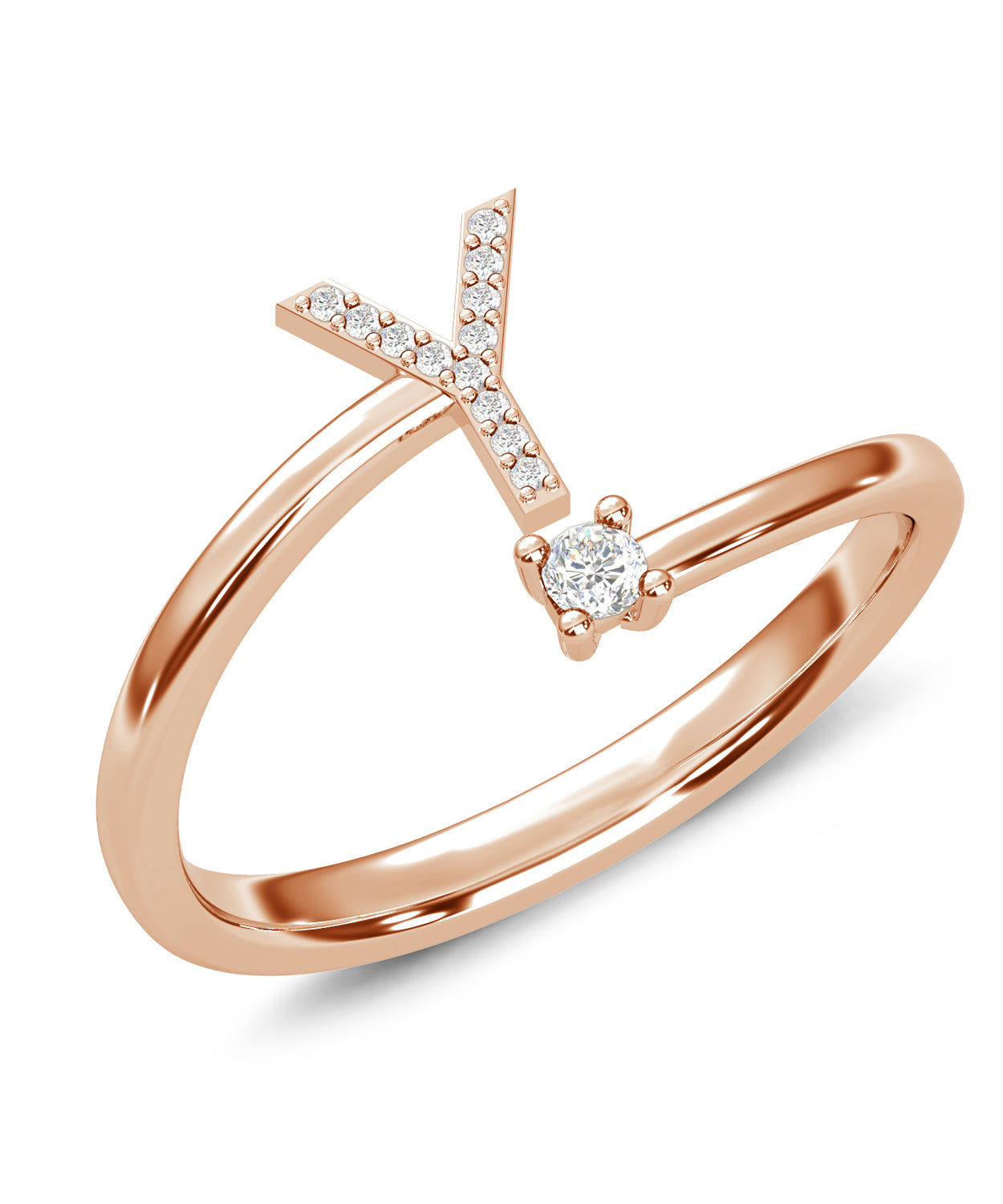 ESEMCO Diamond 18k Rose Gold Letter Y Initial Open Ring View 1