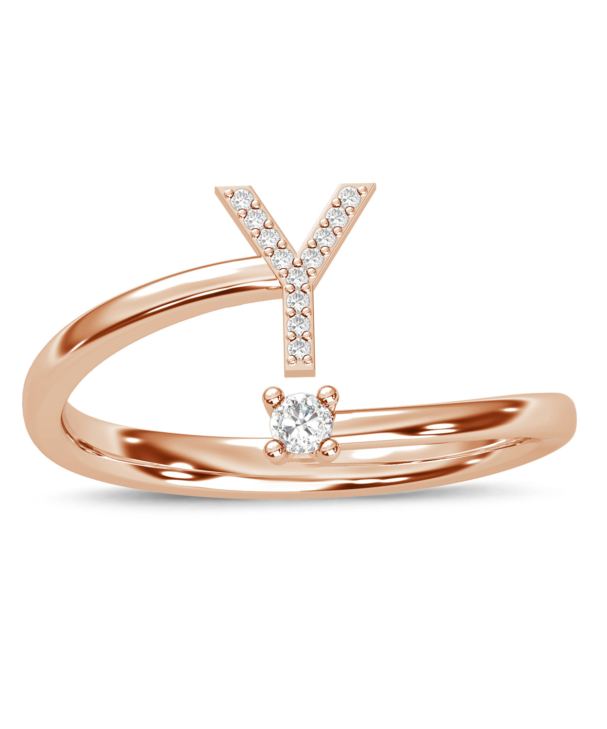ESEMCO Diamond 18k Rose Gold Letter Y Initial Open Ring View 3