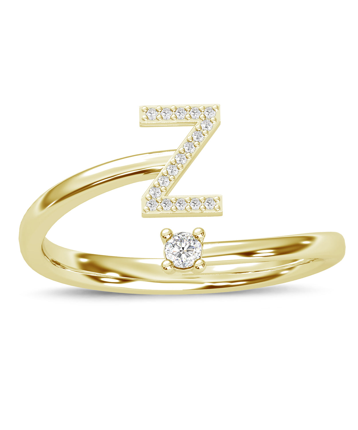 ESEMCO Diamond 18k Yellow Gold Letter Z Initial Open Ring View 3