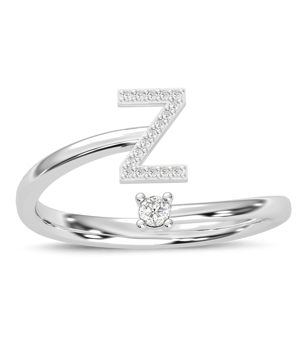 ESEMCO Diamond 18k White Gold Letter Z Initial Open Ring View 3