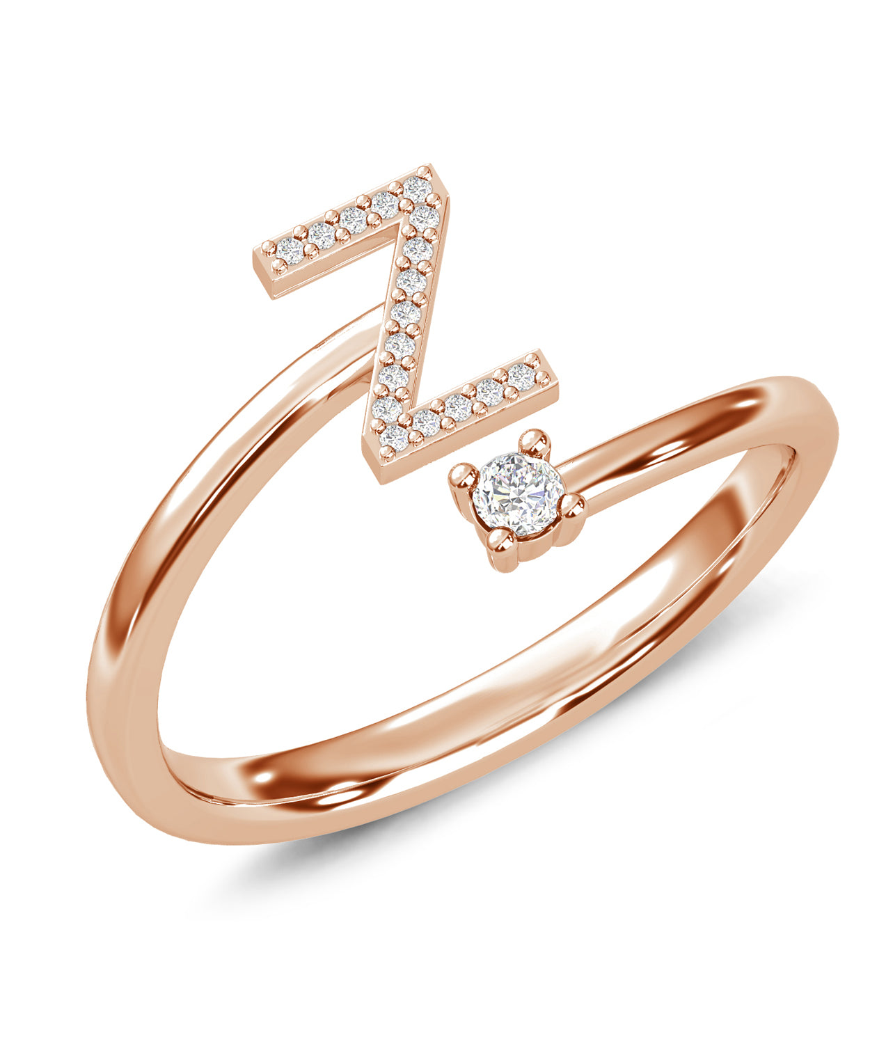 ESEMCO Diamond 18k Rose Gold Letter Z Initial Open Ring View 1