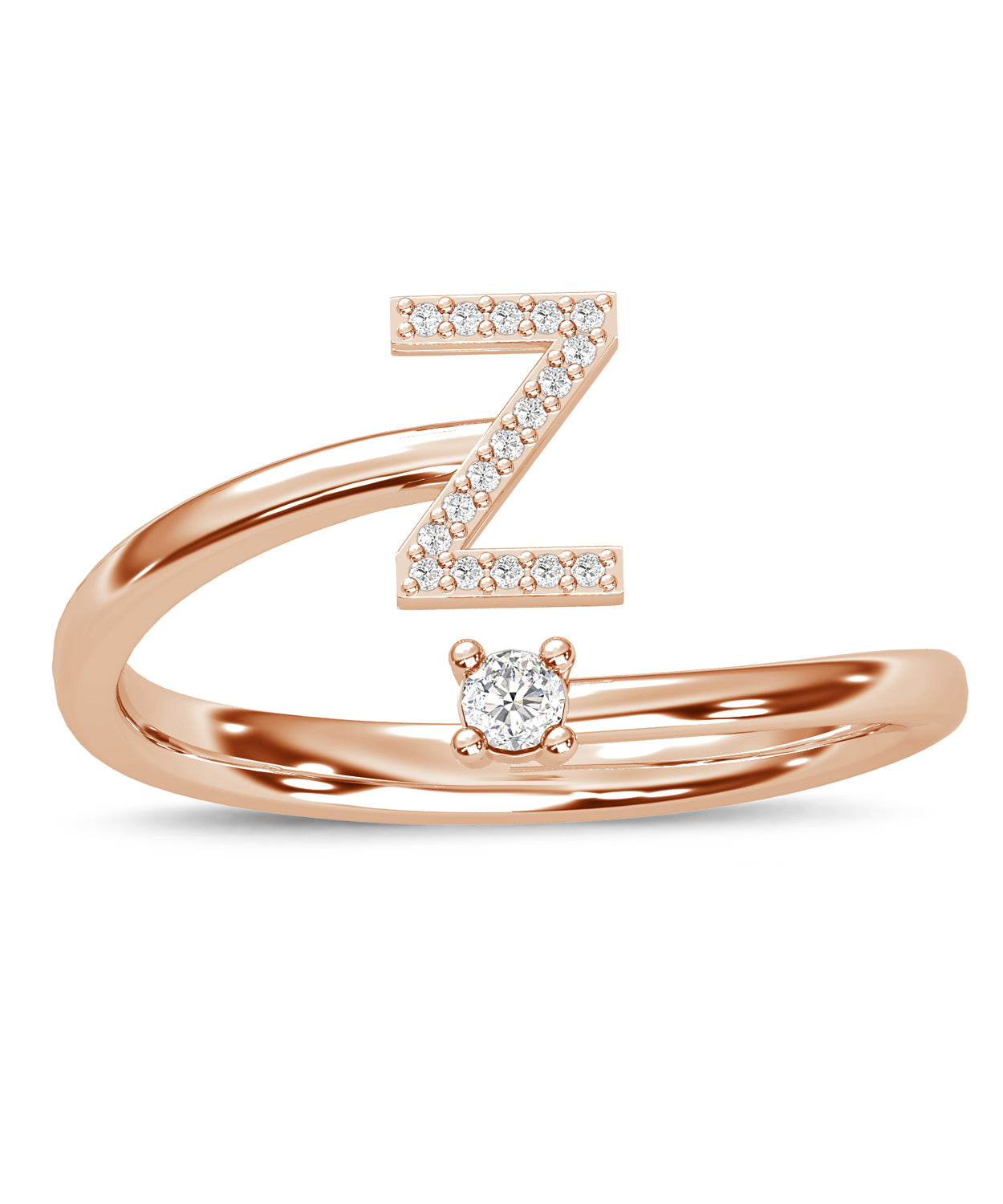 ESEMCO Diamond 18k Rose Gold Letter Z Initial Open Ring View 3
